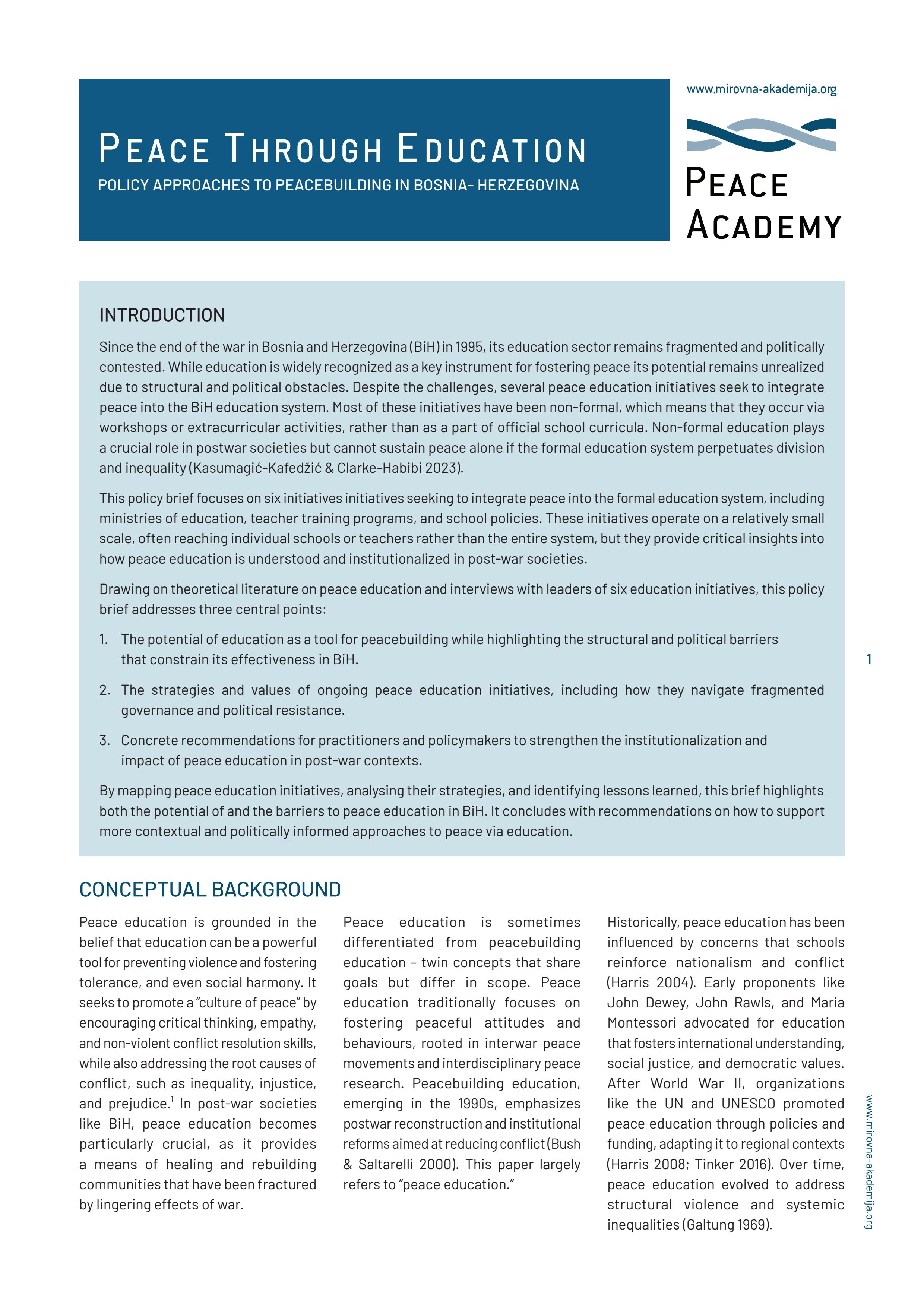 peacebuilding through education